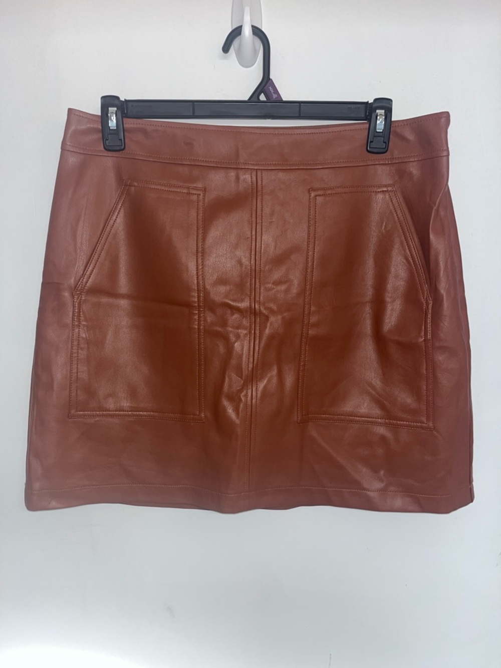 LOFT Faux Leather Mini Skirt in Saddle Brown Sz 14, #boho #preppy #chic